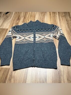 Stetson Full Zip Aztec Sweater Cardigan Western Navajo Cotton Wool Blend Size L
